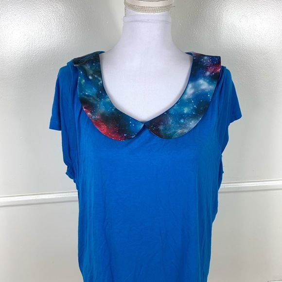 Fervour Blue Galaxy Collar Top Womens 1X - Picture 2 of 7